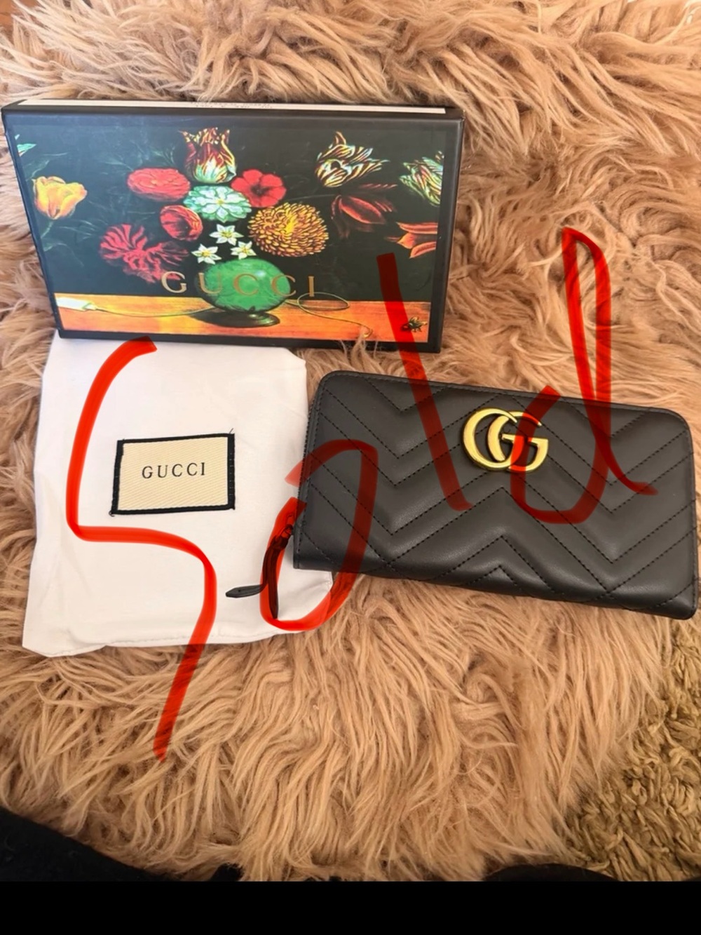 Gucci Black Quilted Chevron GG Zip Around Wallet with Gold Hardware